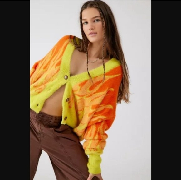 Urban Outfitters Sweaters - Urban Outfitters Thea Fuzzy Flame Cardigan
